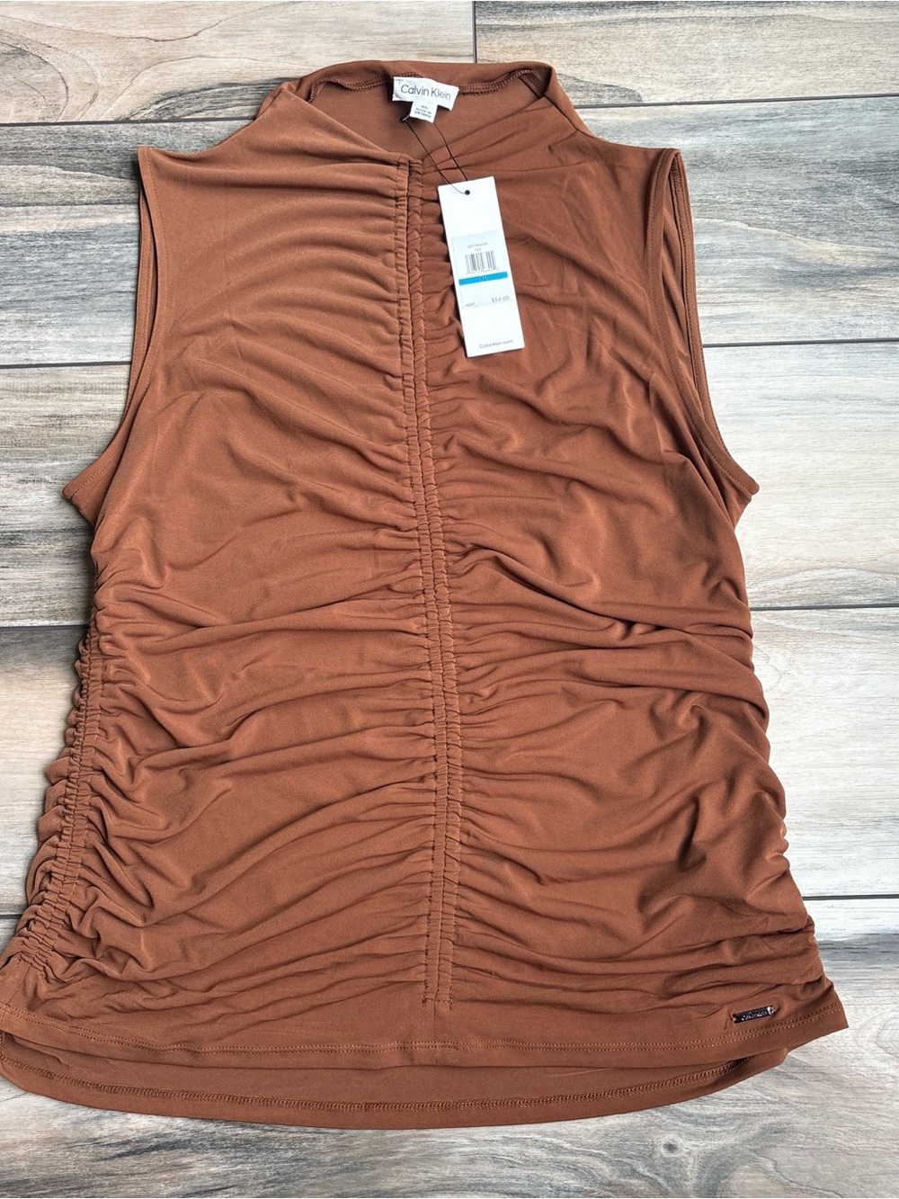 Calvin Klein Women's Rust Brown Ruched Sleeveless Tank